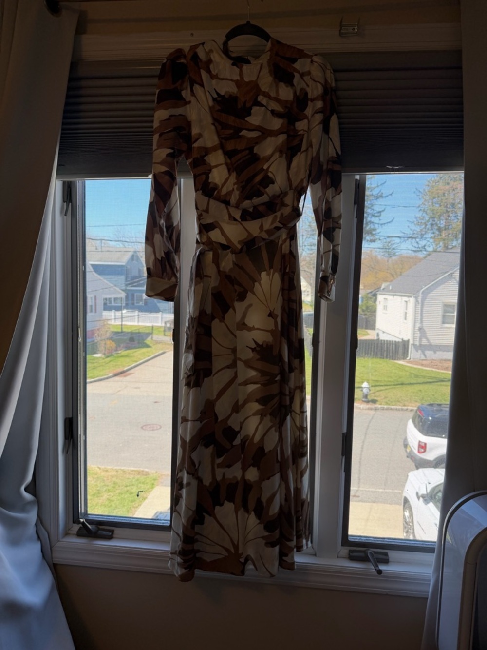 Neutral Brown Floral Long-Sleeve Maxi Dress - size 40/ 8